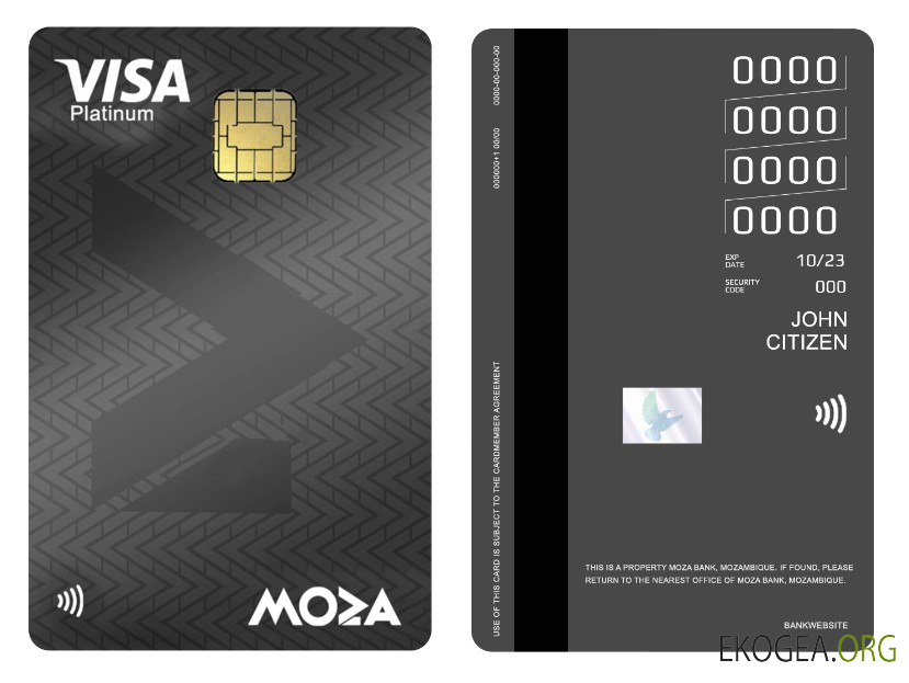 Carte verticale de crédit visa platine de la Moza Bank du Mozambique